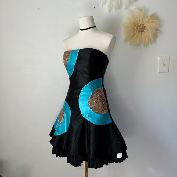 VTG Jessica McClintock x Gunne Sax Mini Dress Size 3 Hoco Sequins Strapless 80s - Picture 3 of 13